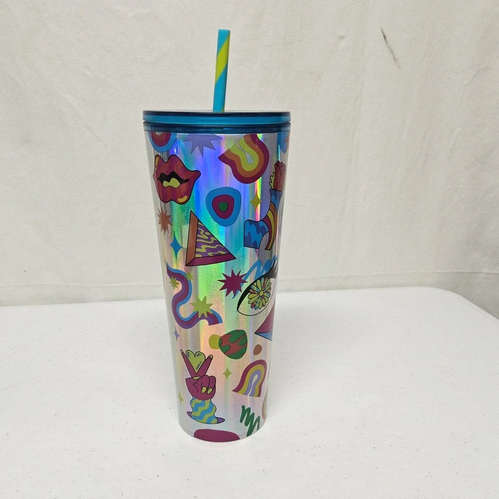 Starbucks Tim Singleton Pride Tumbler 24oz Silver‎ Iridescent Pop Art 011143244